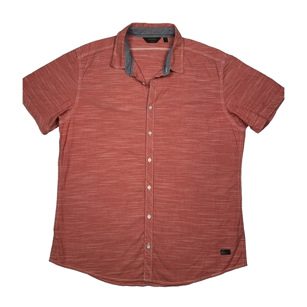 Outpost Makers Shirt Mens XL Red Slub Texture Stretch Short Sleeve Button Down
